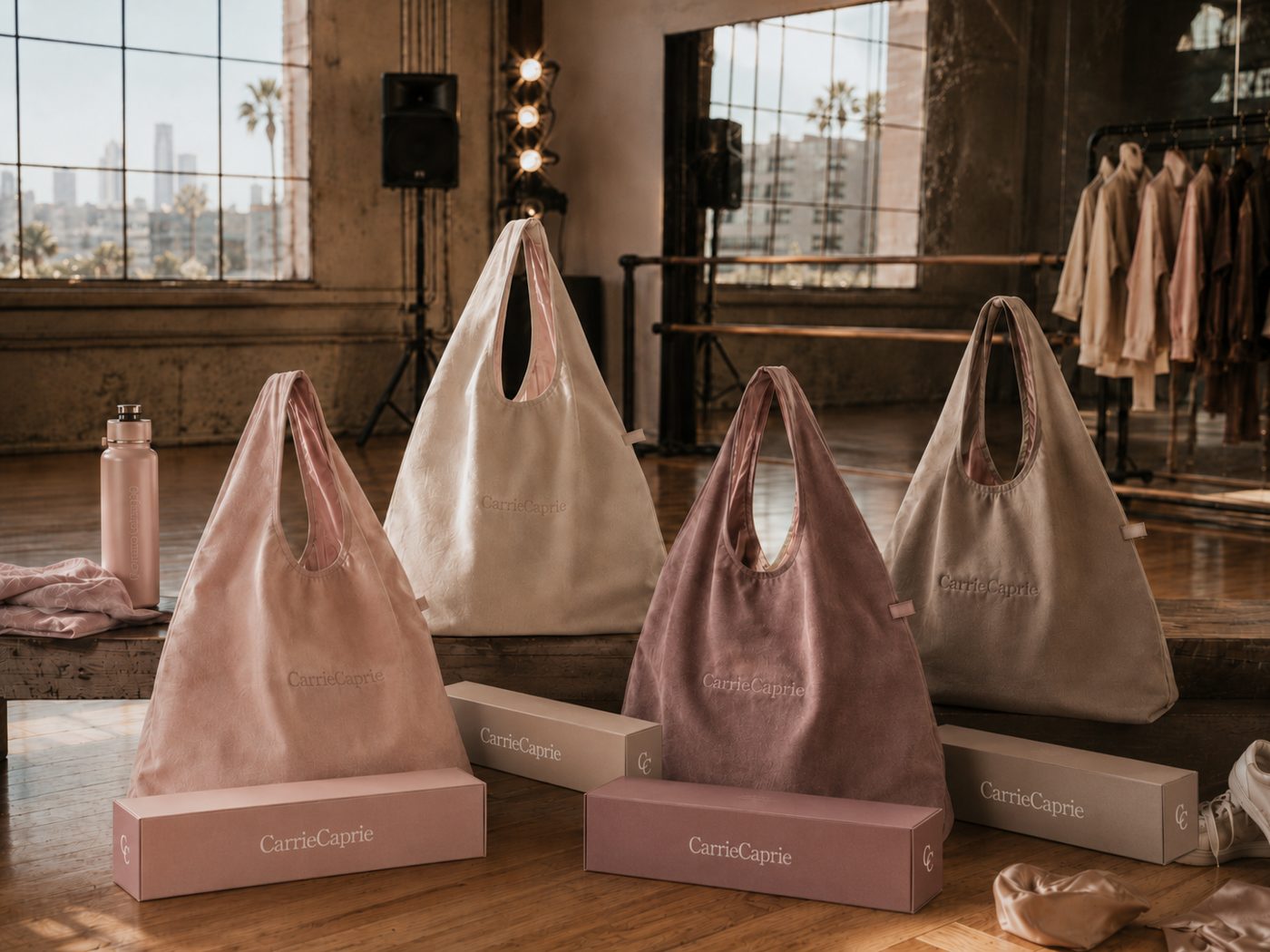 CarrieCaprie bag collection in four colorways at golden hour